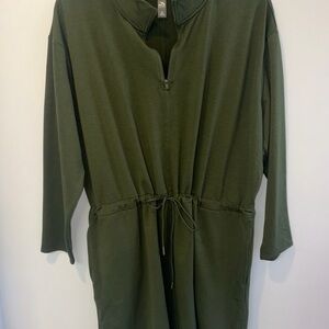 MTA Sport Olive Green Zip-Up Top or Dress. Has pockets and a drawstring waist.